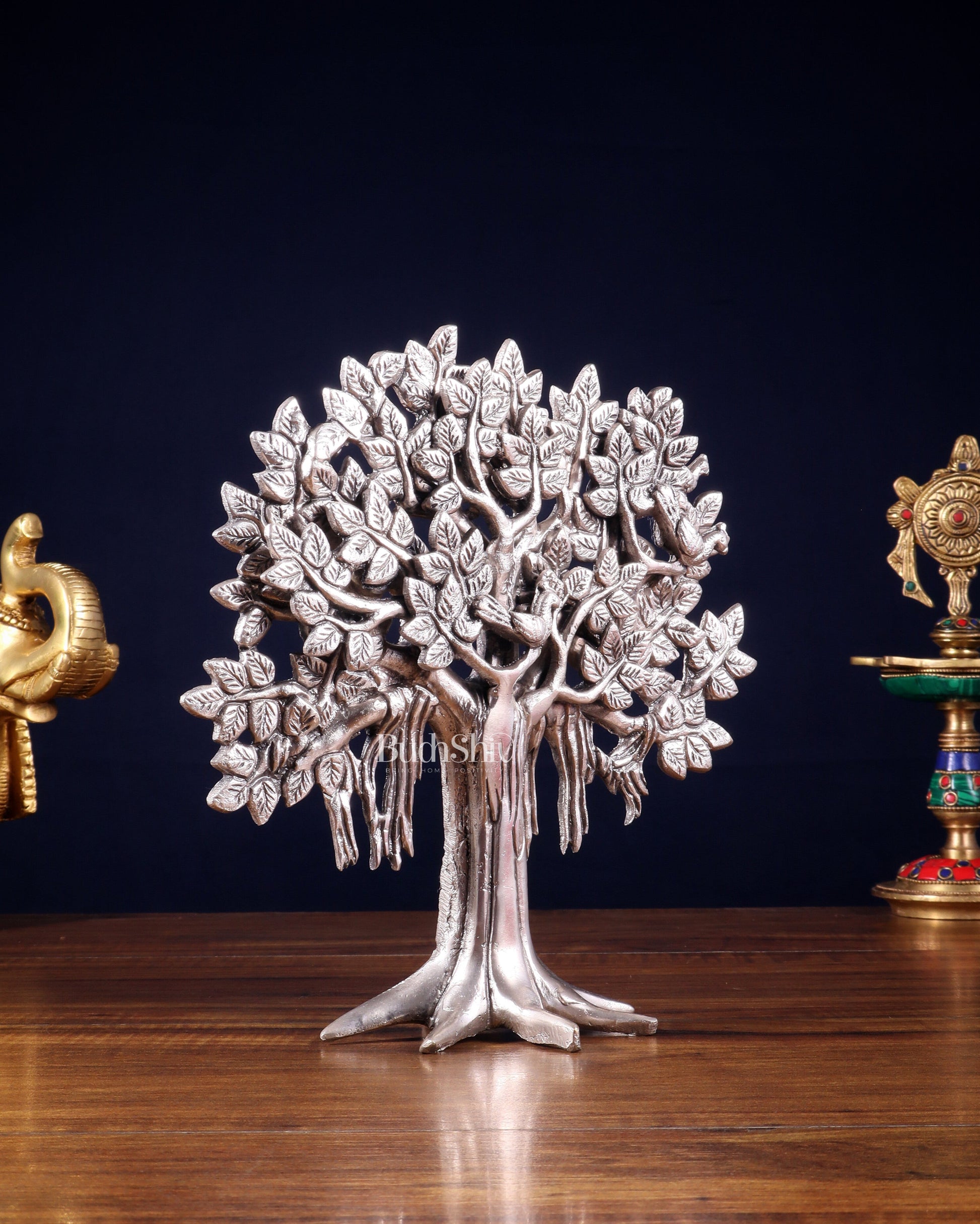 Pure Brass Handcrafted Kalpavriksha Tree - Table Standing 9" silver plated