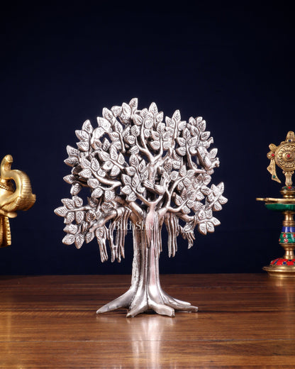 Pure Brass Handcrafted Kalpavriksha Tree - Table Standing 9" silver plated