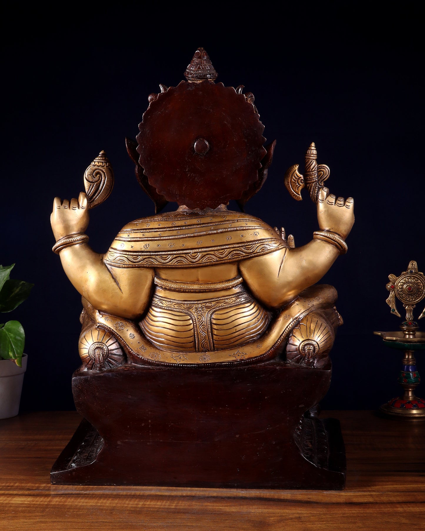 Ganesha Pure Brass Superfine statue with enhanced carvings  - 18" dual toned