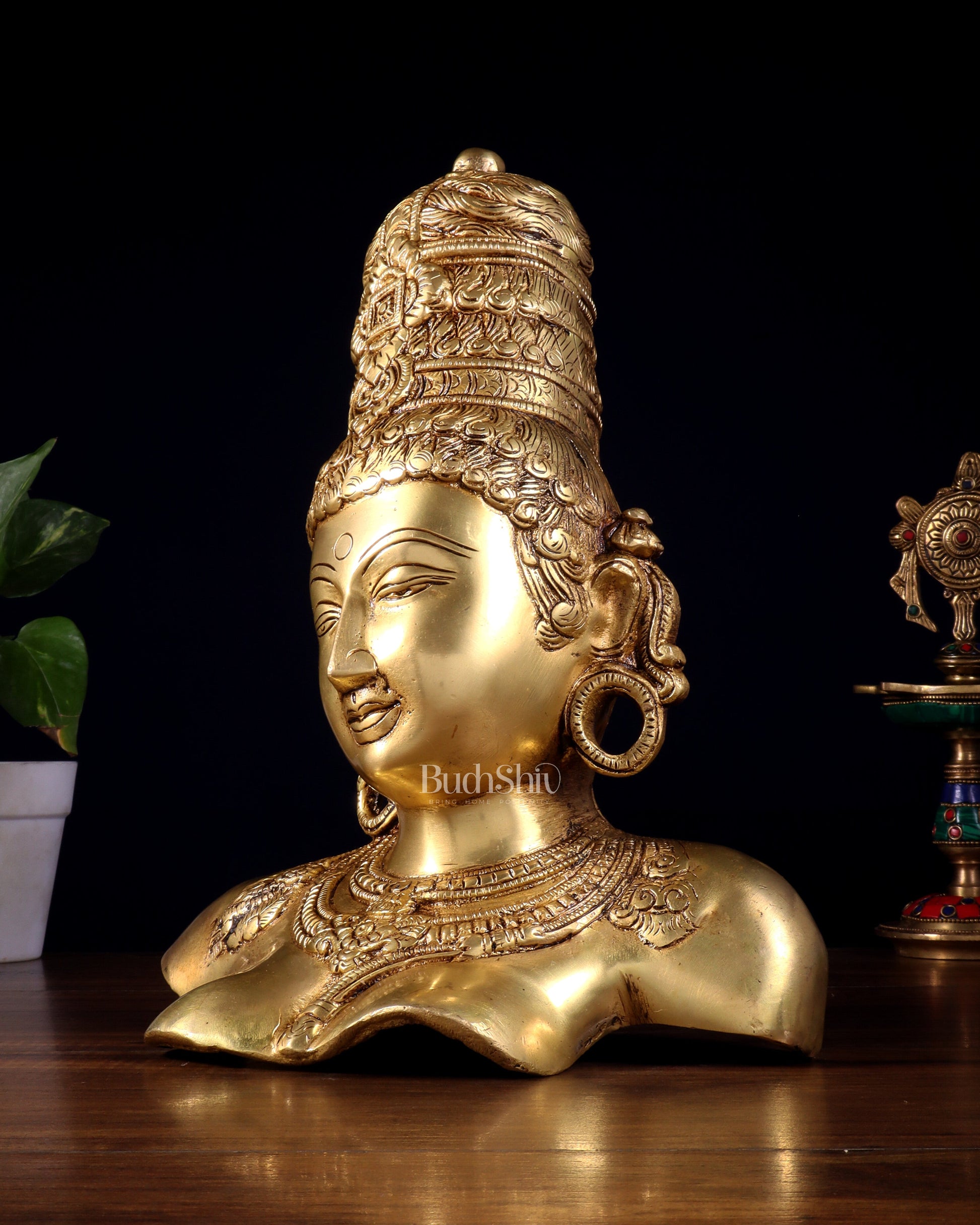 Brass Parvati face Bust table accent 12" Butter gold