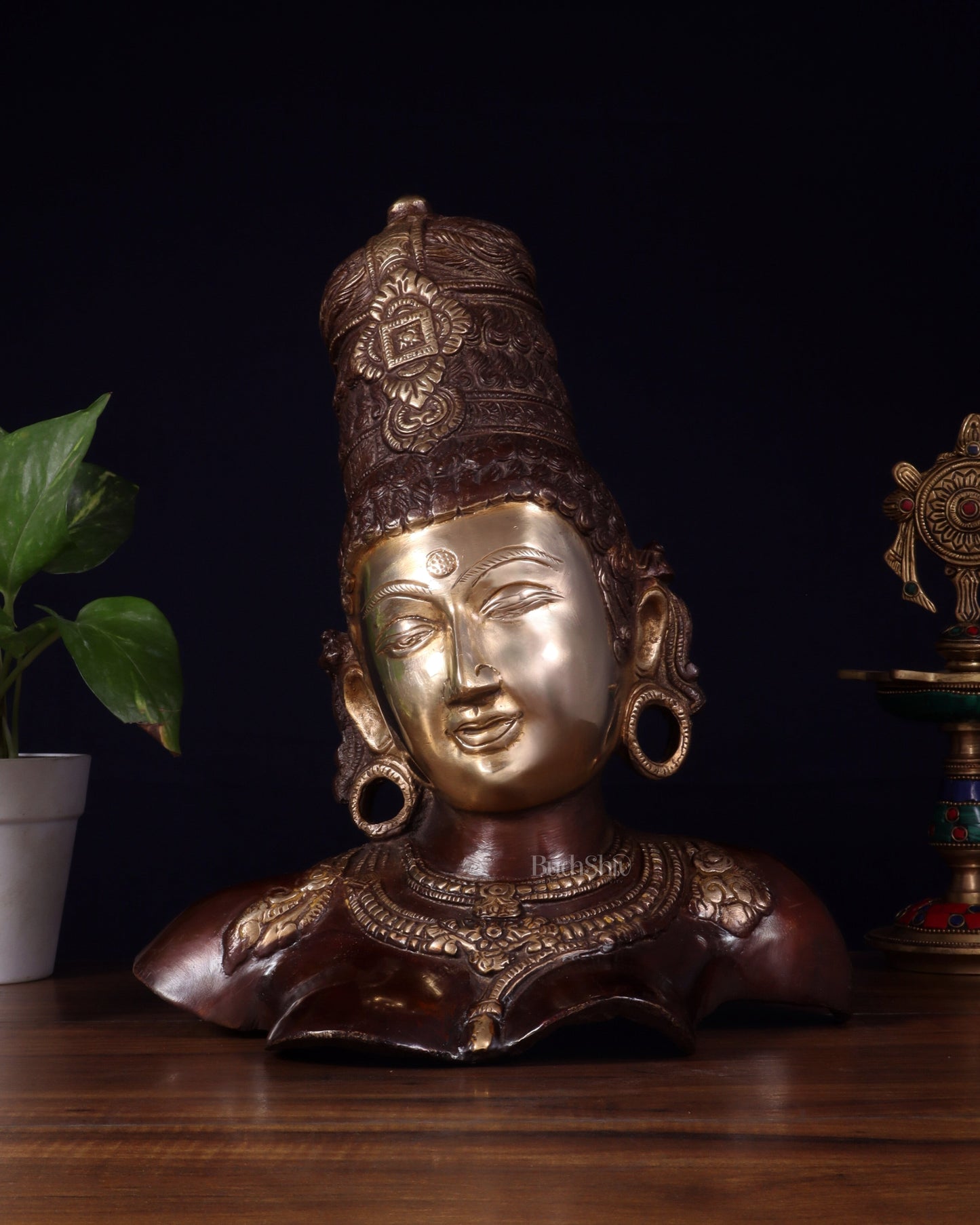 Brass Parvati face Bust table accent 12" Dual tone