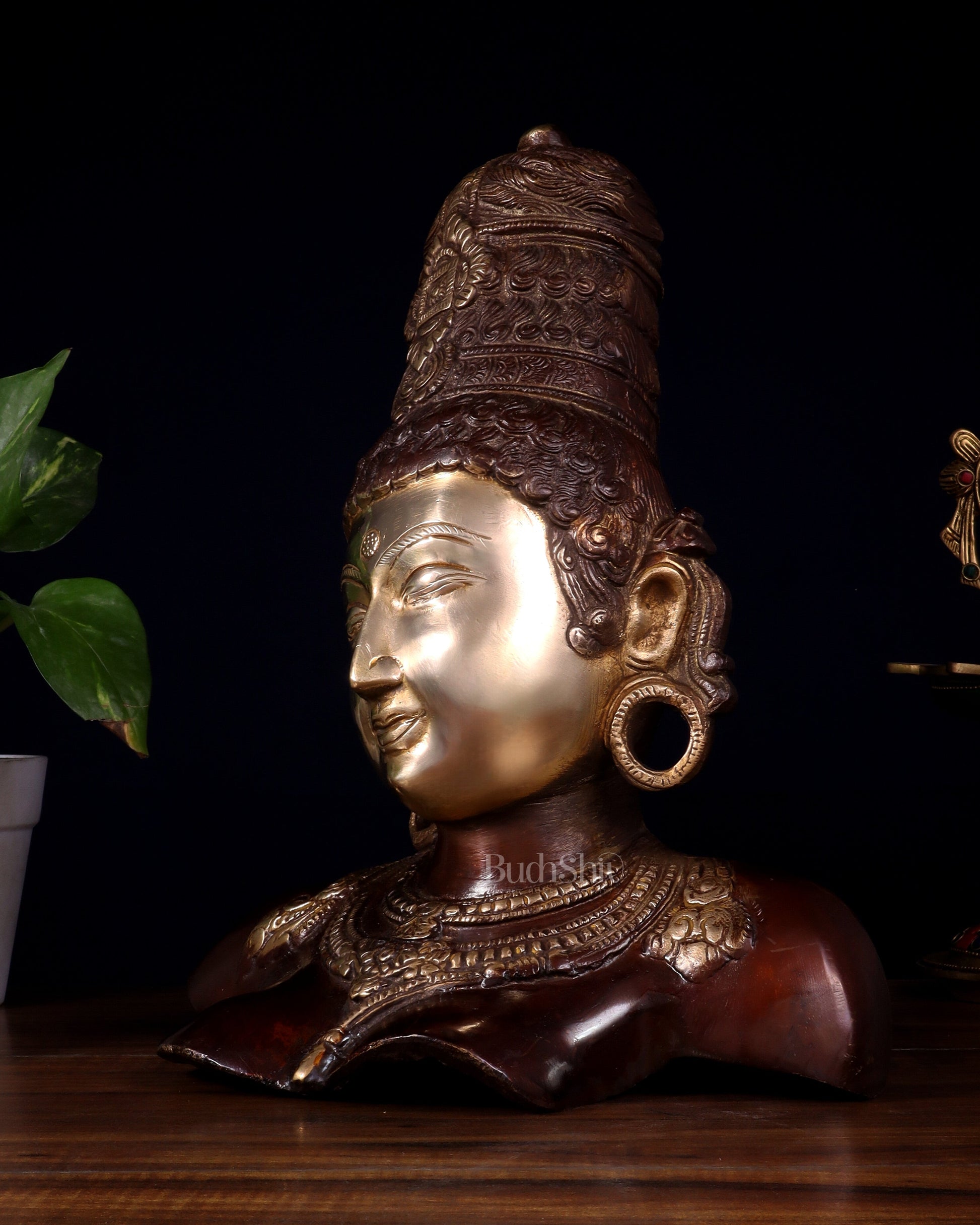 Brass Parvati face Bust table accent 12" Dual tone