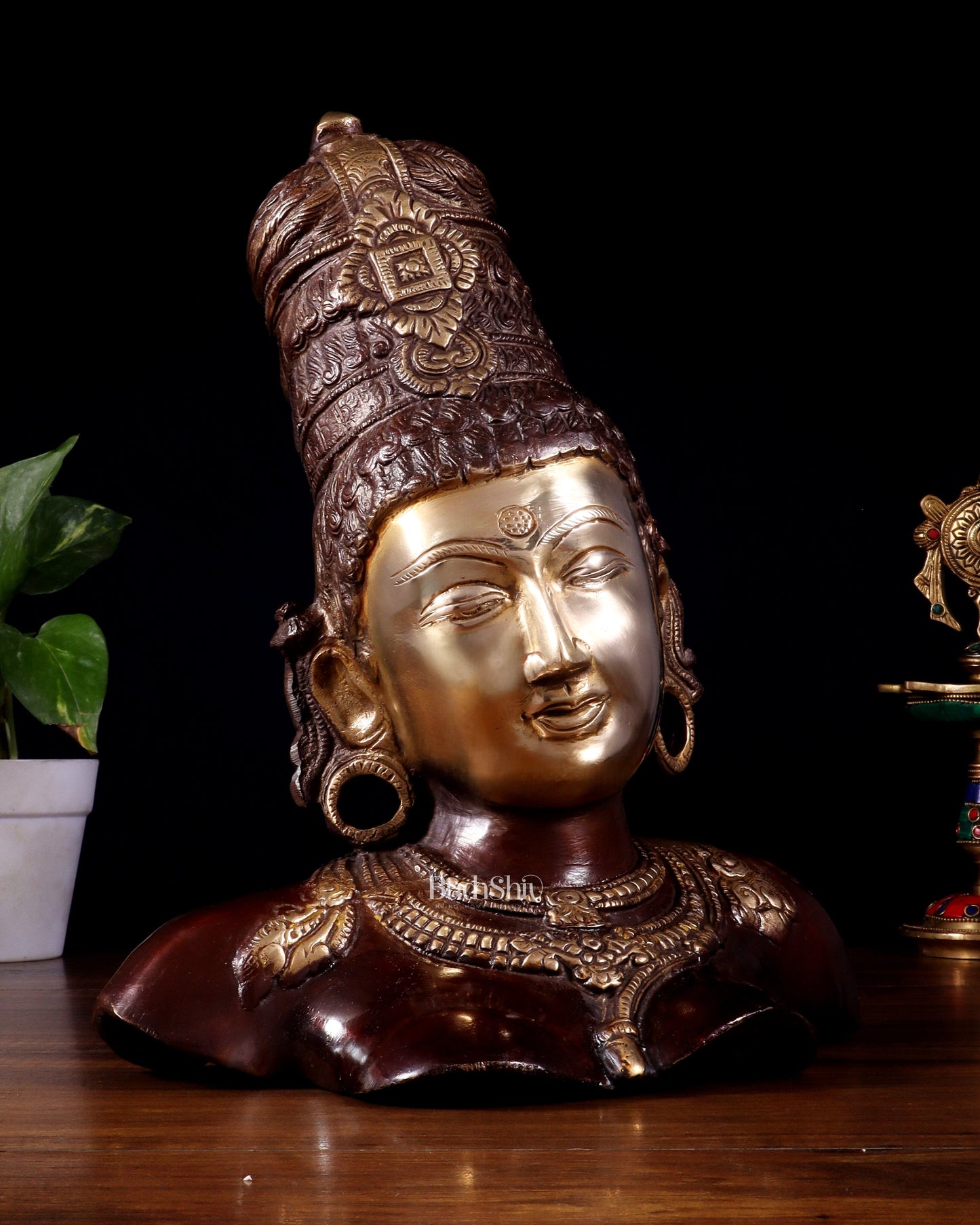 Brass Parvati face Bust table accent 12" Dual tone