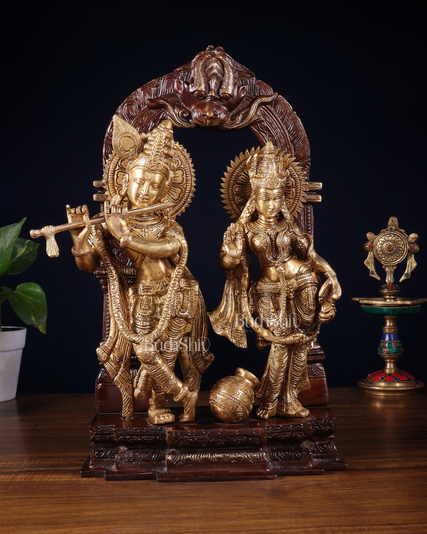 Handcrafted Brass Radha Krishna Idol dual tone 14"