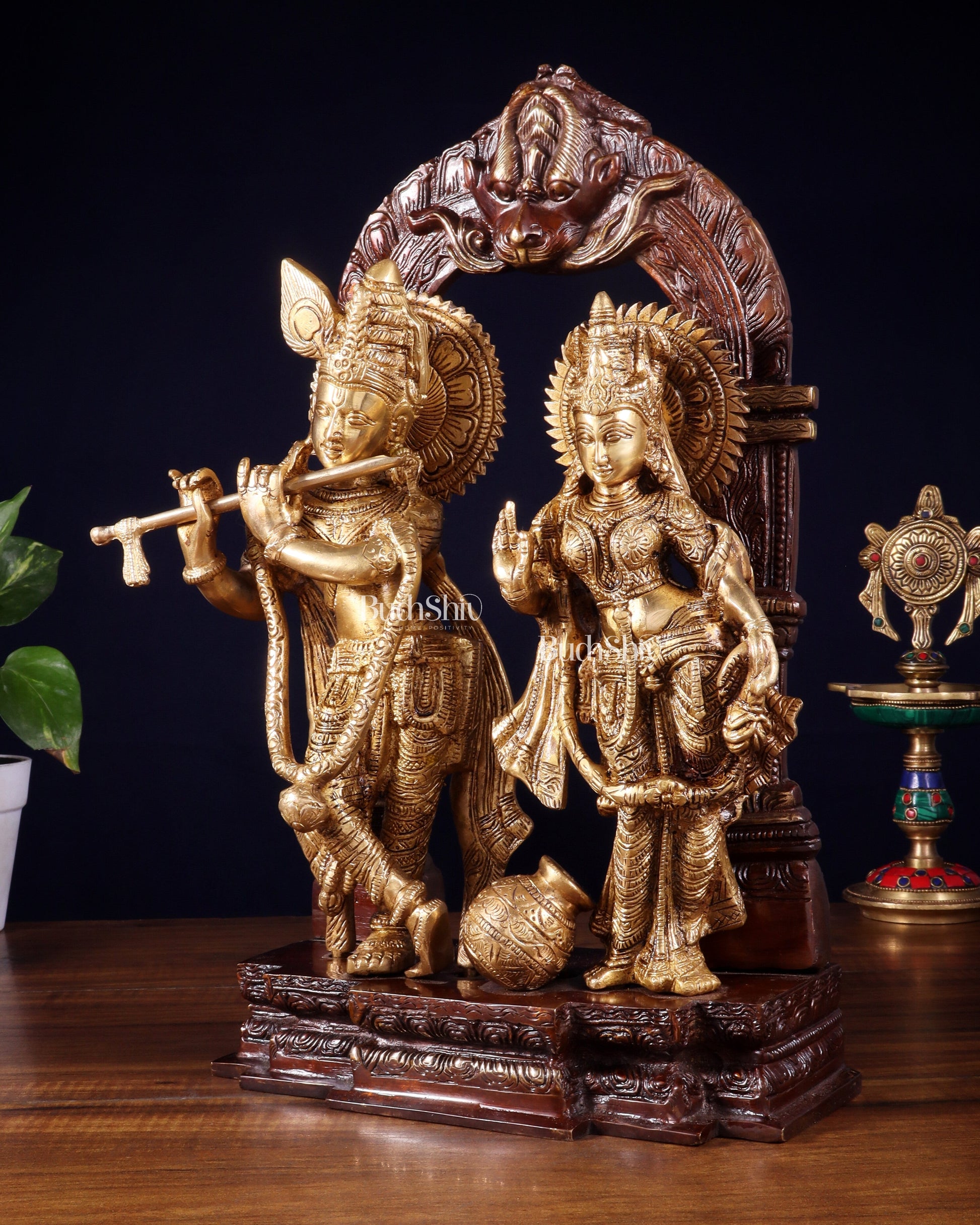 Handcrafted Brass Radha Krishna Idol dual tone 14"