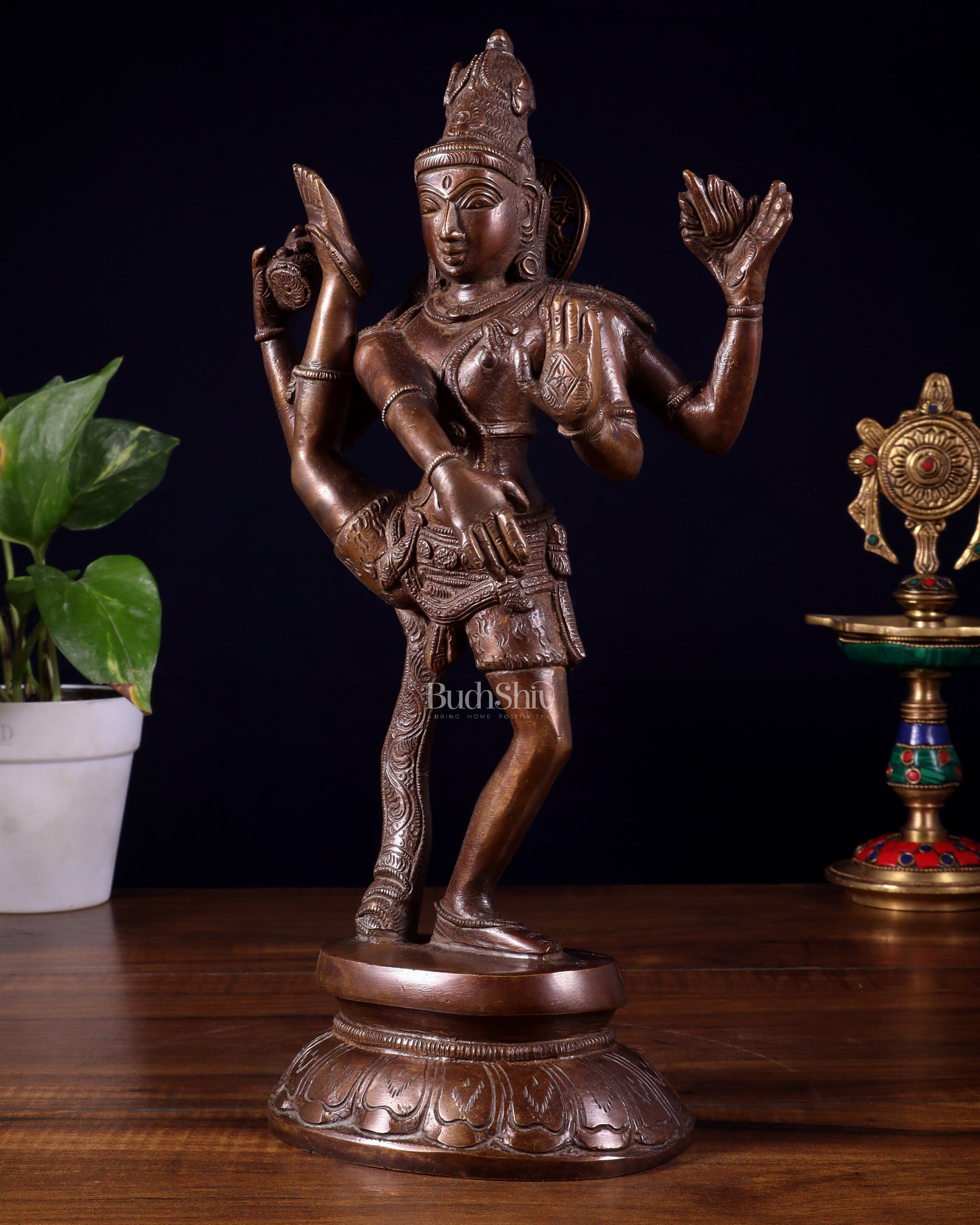 Pure Brass Urdhva Tandava Dancing Shiva Statue – Dark Brown Tone 12"
