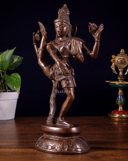 Pure Brass Urdhva Tandava Dancing Shiva Statue – Dark Brown Tone 12"