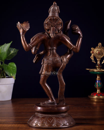 Pure Brass Urdhva Tandava Dancing Shiva Statue – Dark Brown Tone 12"