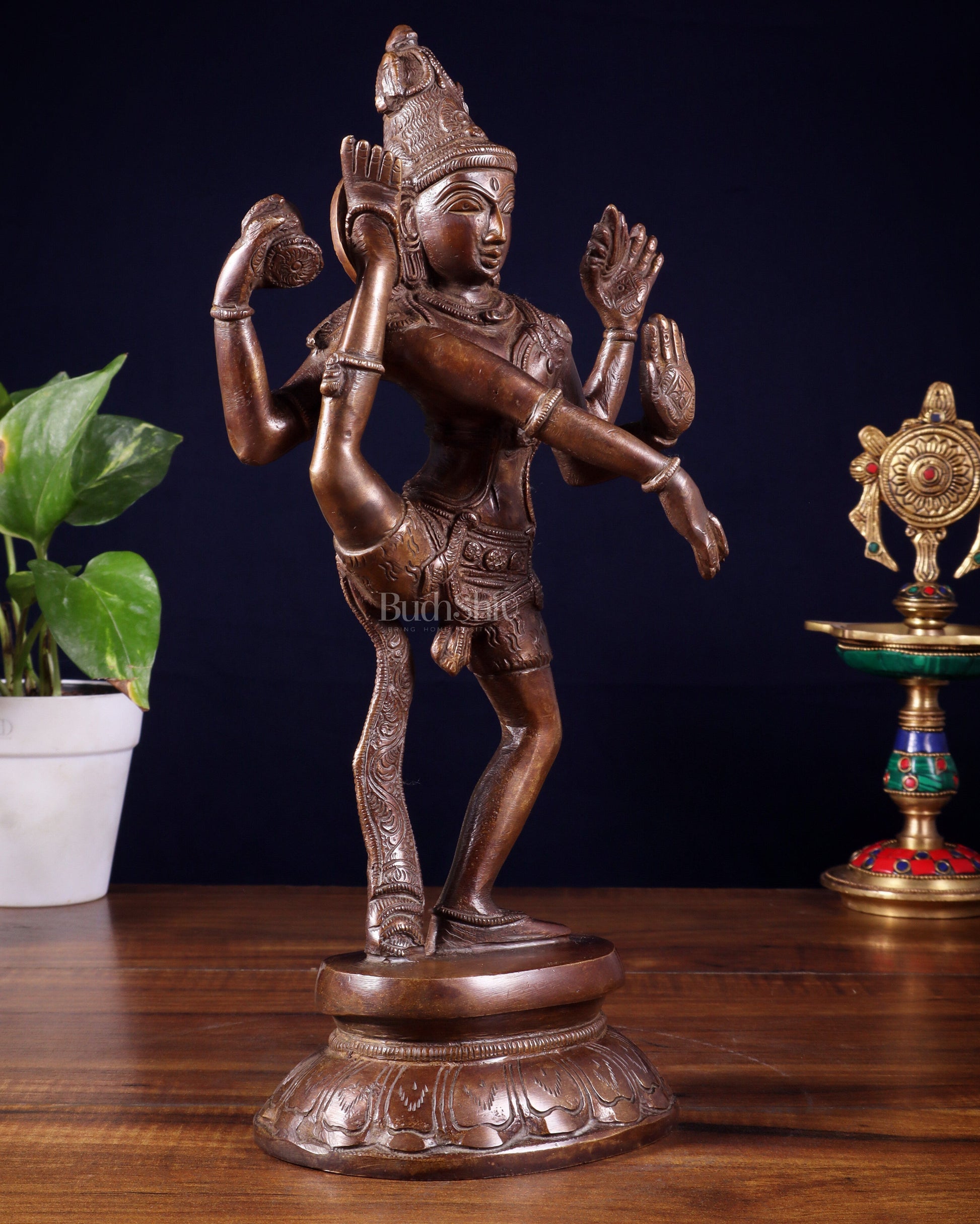 Pure Brass Urdhva Tandava Dancing Shiva Statue – Dark Brown Tone 12"