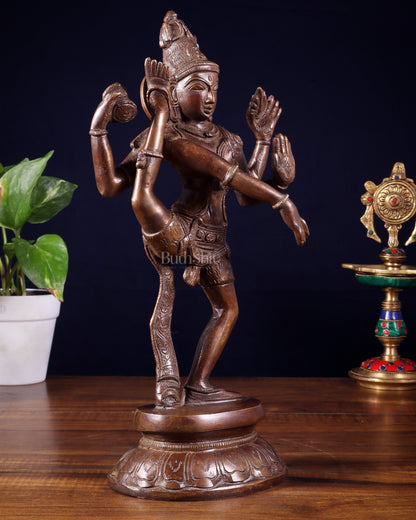 Pure Brass Urdhva Tandava Dancing Shiva Statue – Dark Brown Tone 12"