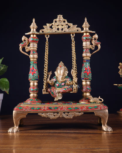 Pure Brass Lord Ganesha Swing (Jhoola) – Traditional Décor for Home & Pooja 13 inch