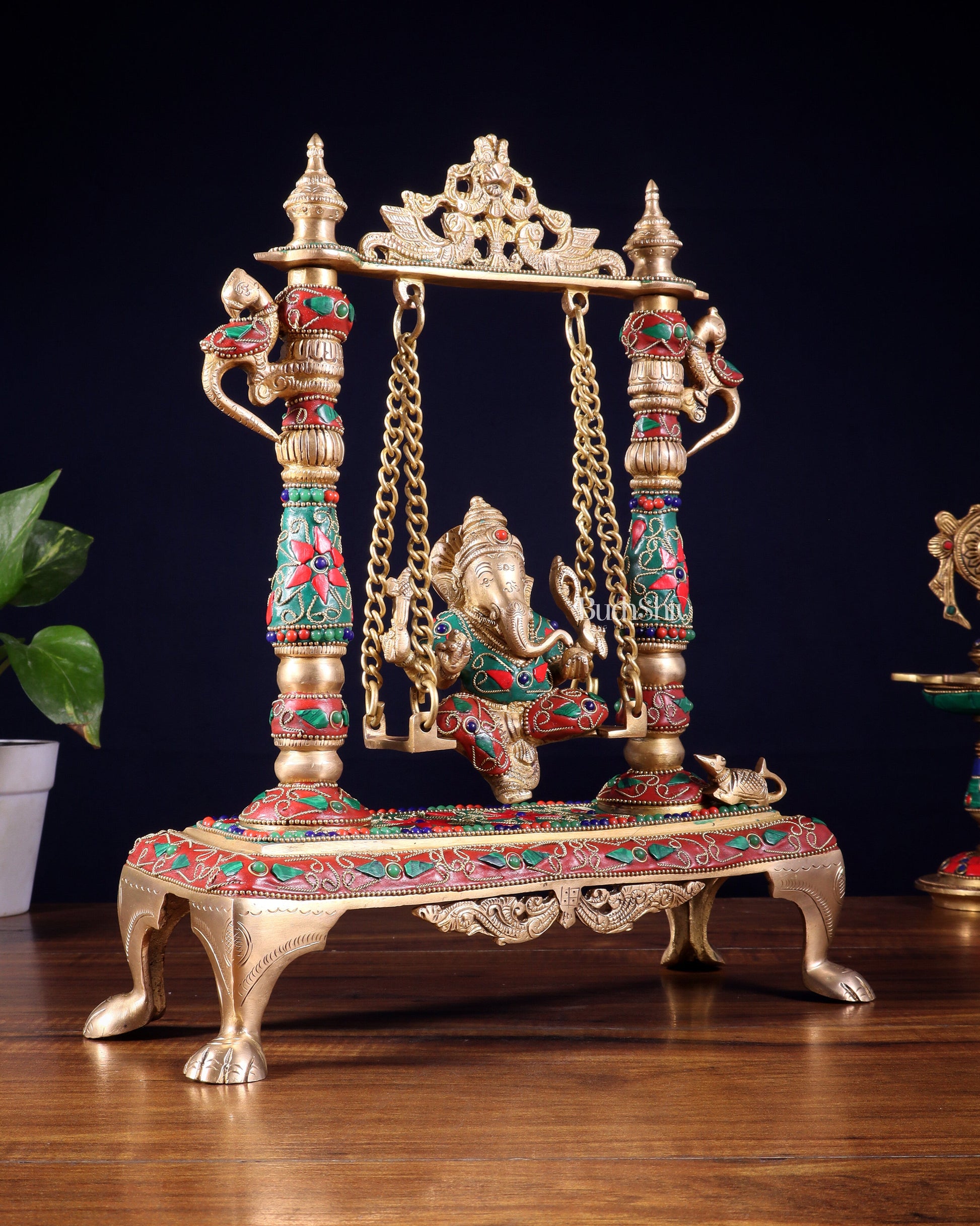 Pure Brass Lord Ganesha Swing (Jhoola) – Traditional Décor for Home & Pooja 13 inch