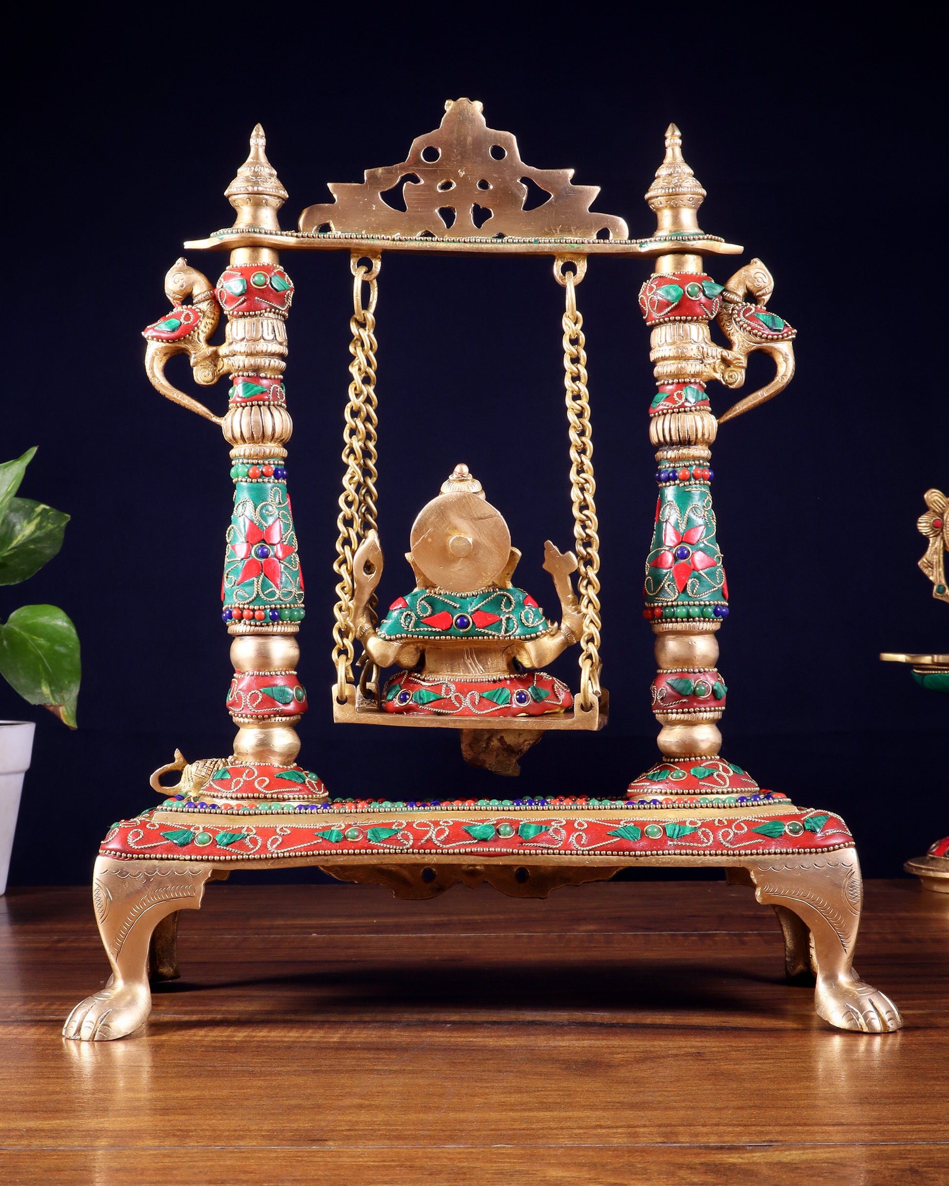 Pure Brass Lord Ganesha Swing (Jhoola) – Traditional Décor for Home & Pooja 13 inch