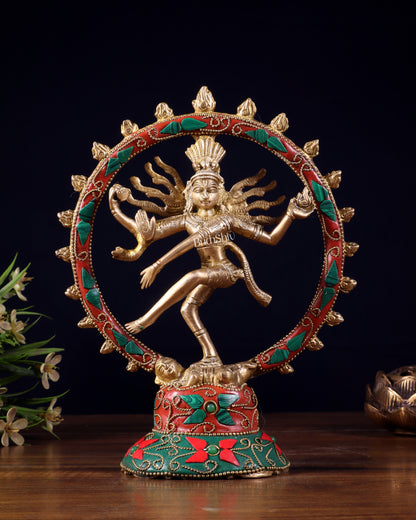 Brass Superfine Nataraja Idol - 7.5 Inch stonework