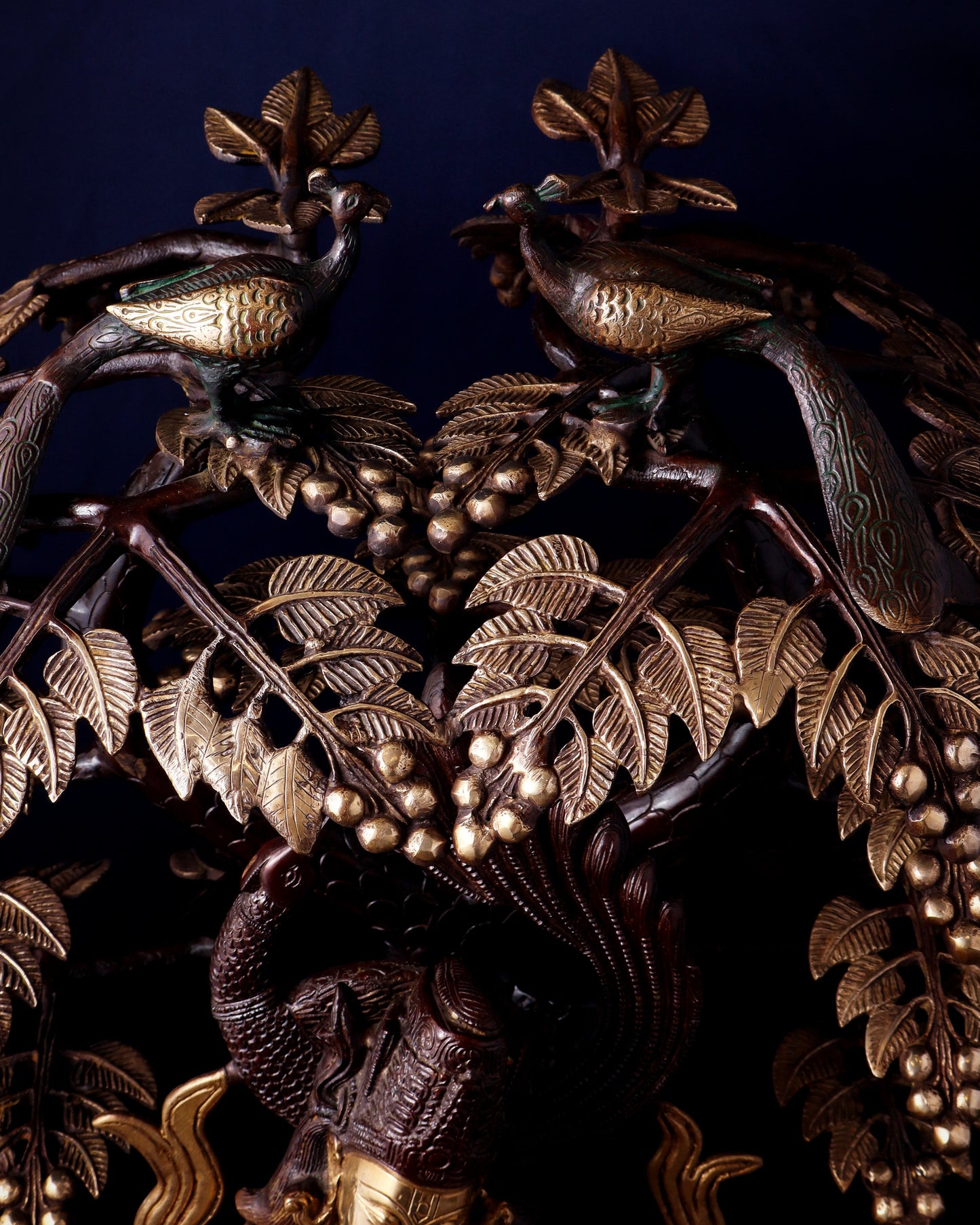 Brass Lord Krishna with Cow under Kalpavriksha – Large Statue 33" glossy copper and gold tone