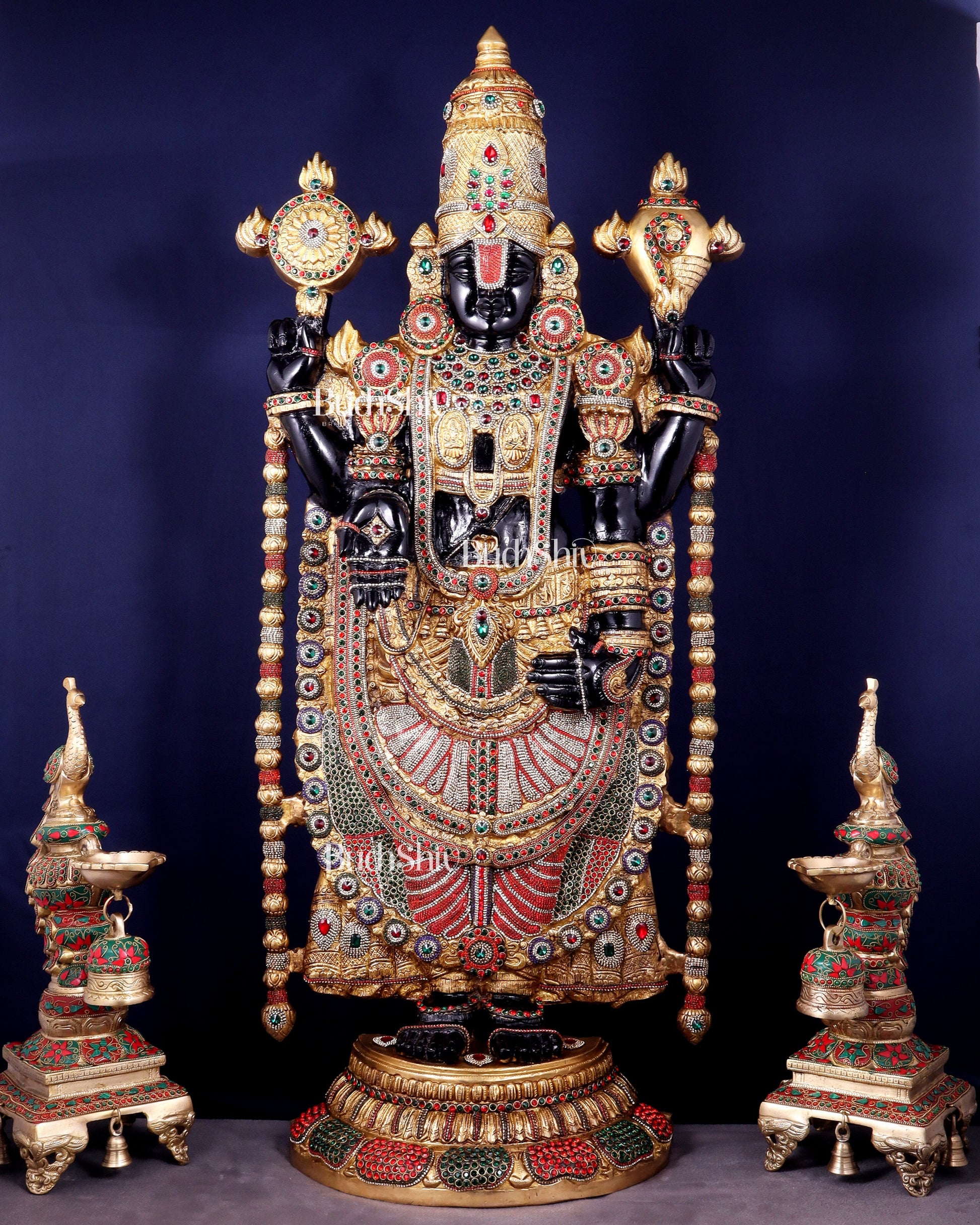 Brass Tirupati Balaji Idol 48 inch with jewellers meenakari Stonework