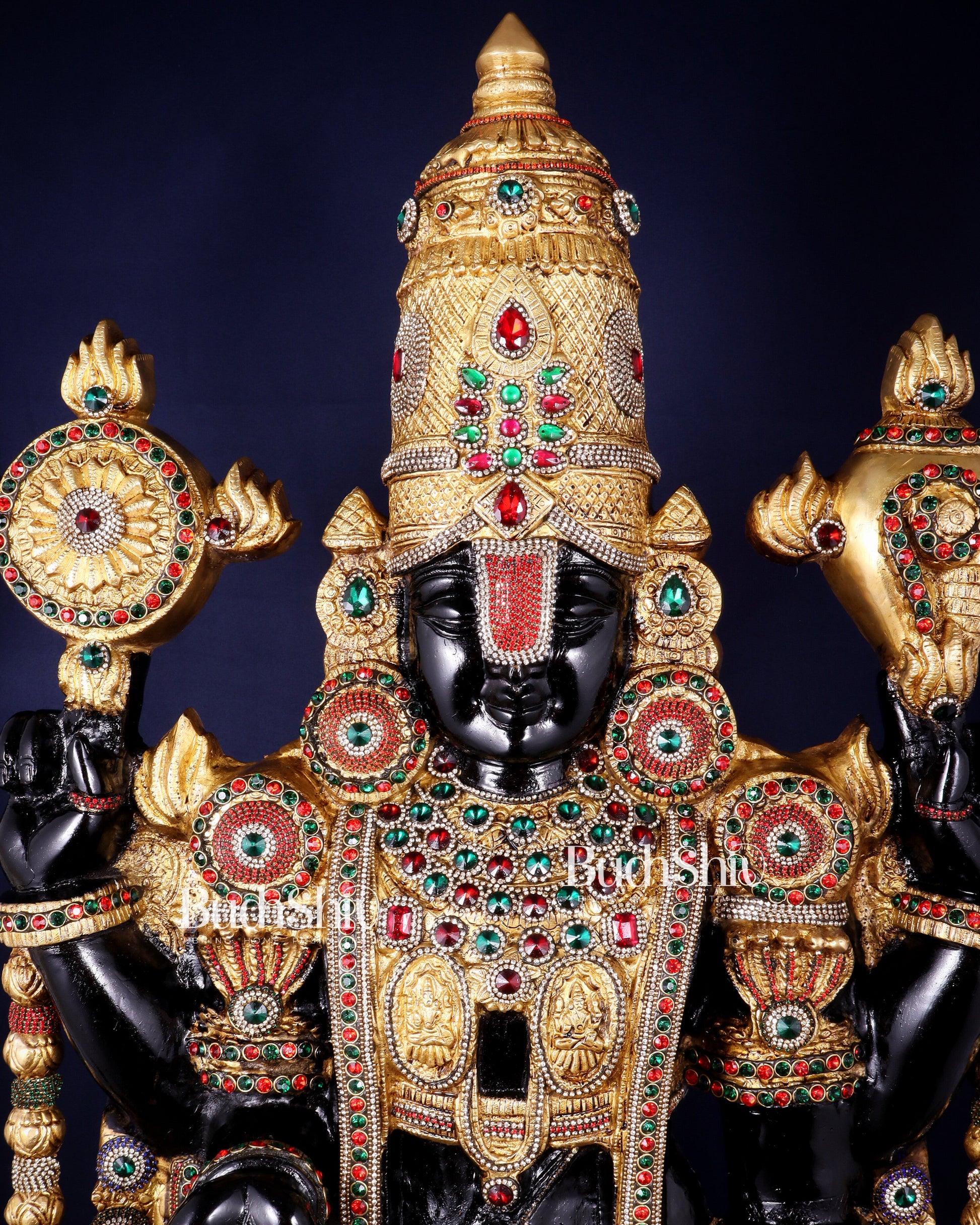 Brass Tirupati Balaji Idol 48 inch with jewellers meenakari Stonework