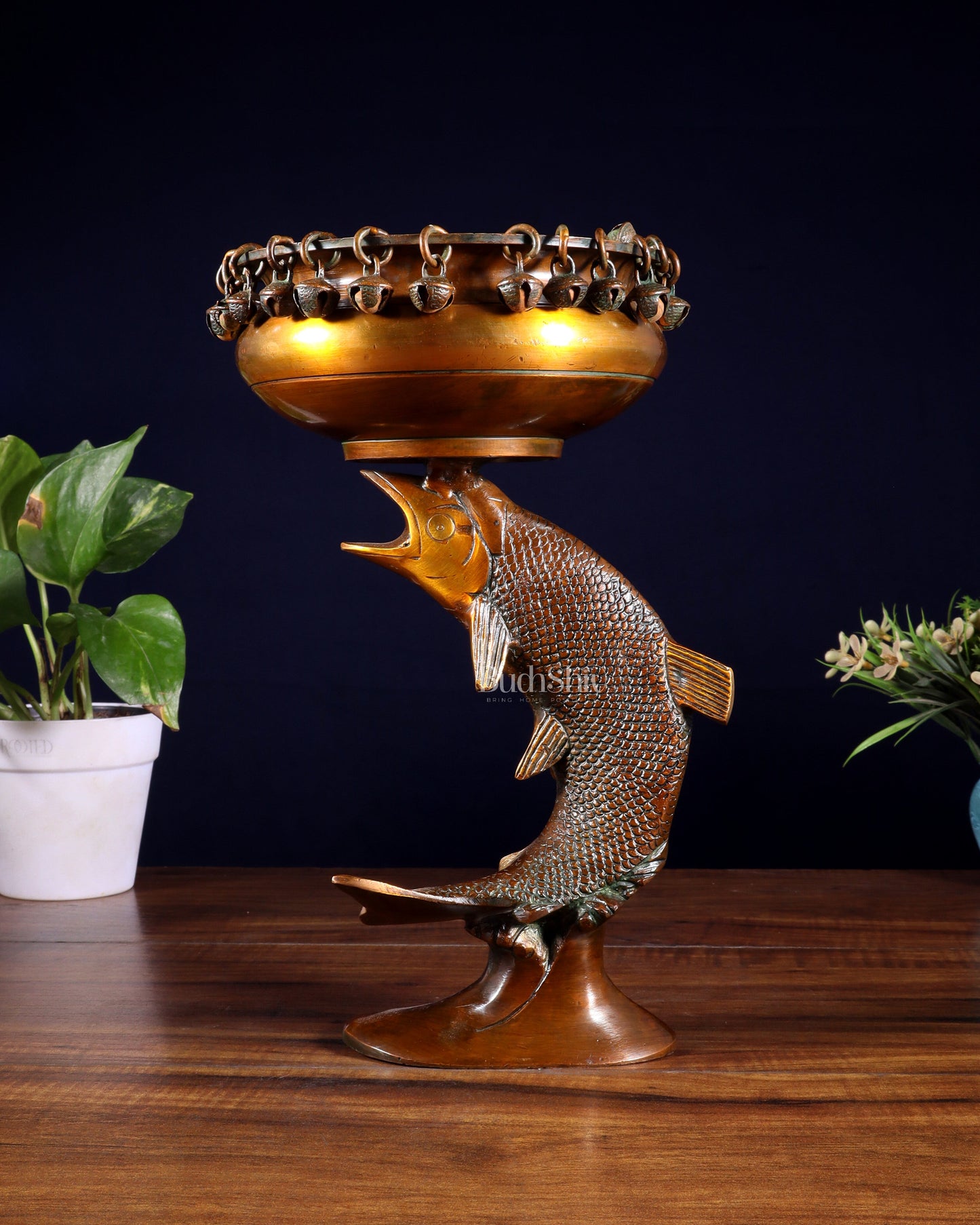 Designer Brass Jumping Dolphin Urli Bowl with Ghungroos | Unique Festive Decor & Gift