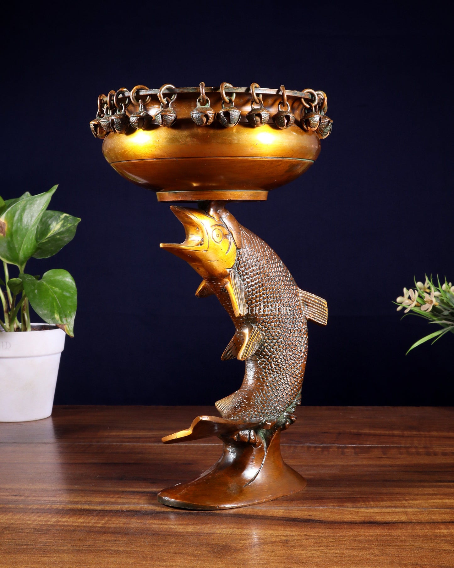 Designer Brass Jumping Dolphin Urli Bowl with Ghungroos | Unique Festive Decor & Gift