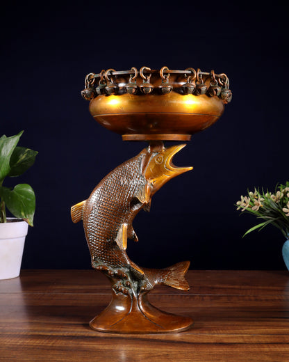 Designer Brass Jumping Dolphin Urli Bowl with Ghungroos | Unique Festive Decor & Gift
