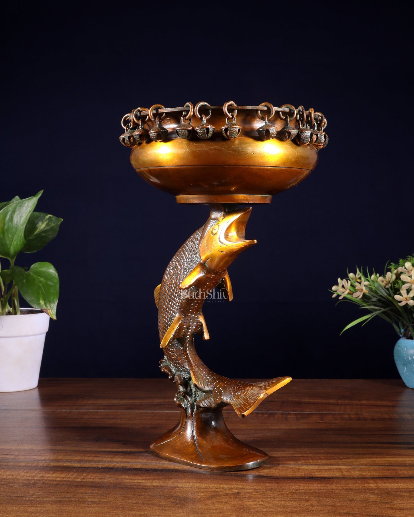 Designer Brass Jumping Dolphin Urli Bowl with Ghungroos | Unique Festive Decor & Gift