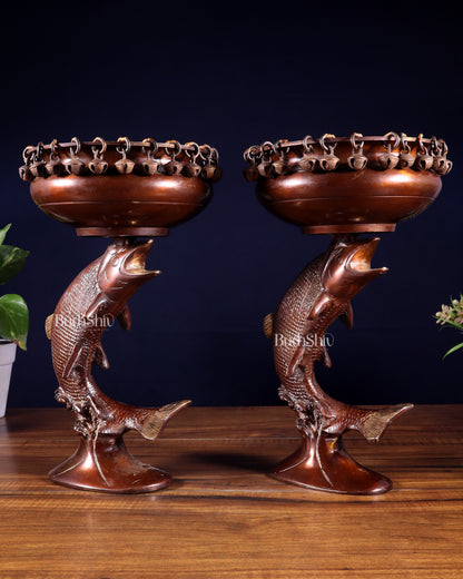 Pair of Designer Brass Jumping Dolphin Urli Bowls with Ghungroos | Festive Décor & Auspicious Gifting