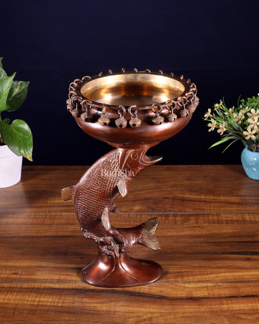 Designer Brass Jumping Dolphin Urli Bowl with Ghungroos | Unique Festive Decor & Gift