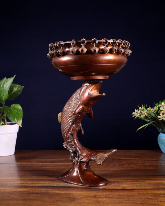 Designer Brass Jumping Dolphin Urli Bowl with Ghungroos | Unique Festive Decor & Gift