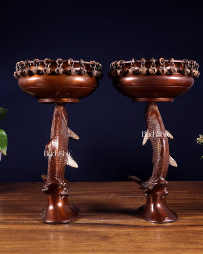 Pair of Designer Brass Jumping Dolphin Urli Bowls with Ghungroos | Festive Décor & Auspicious Gifting