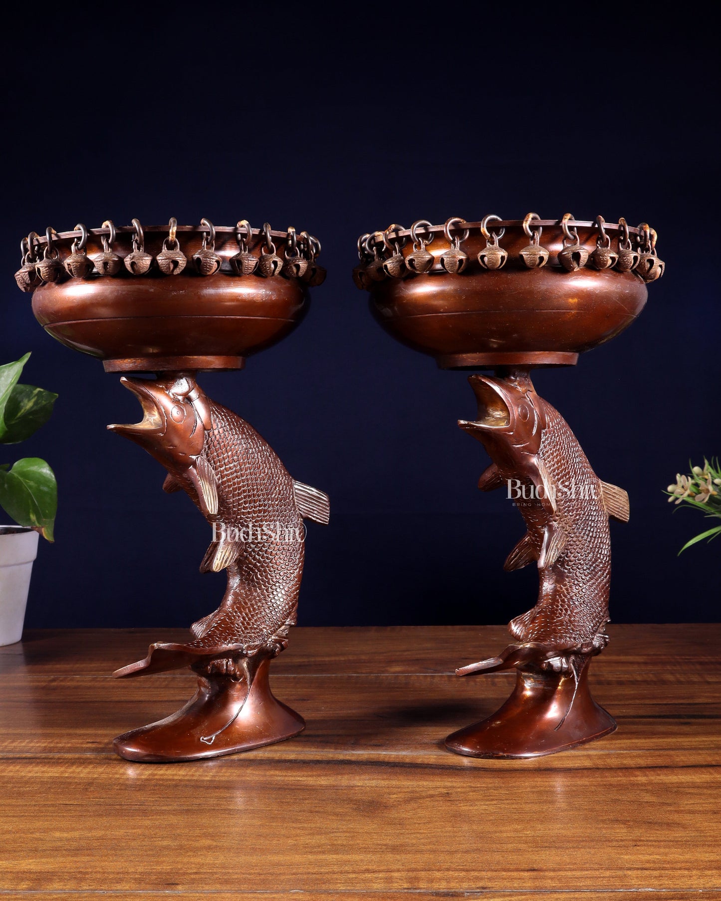 Pair of Designer Brass Jumping Dolphin Urli Bowls with Ghungroos | Festive Décor & Auspicious Gifting