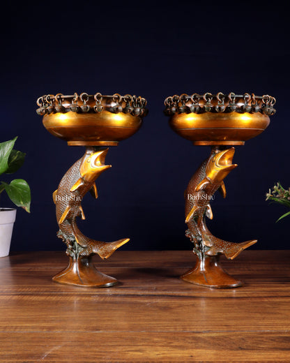 Pair of Designer Brass Jumping Dolphin Urli Bowls with Ghungroos | Festive Décor & Auspicious Gifting