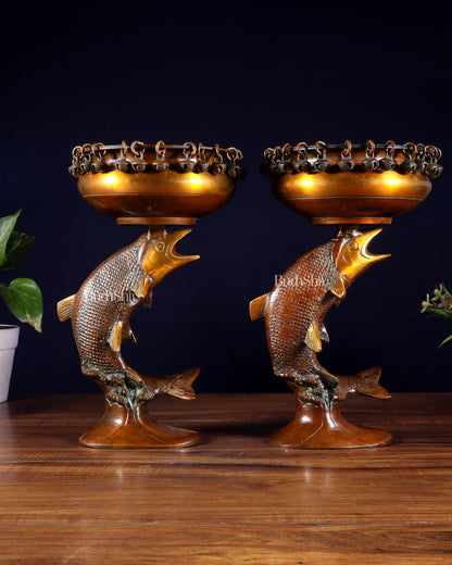 Pair of Designer Brass Jumping Dolphin Urli Bowls with Ghungroos | Festive Décor & Auspicious Gifting