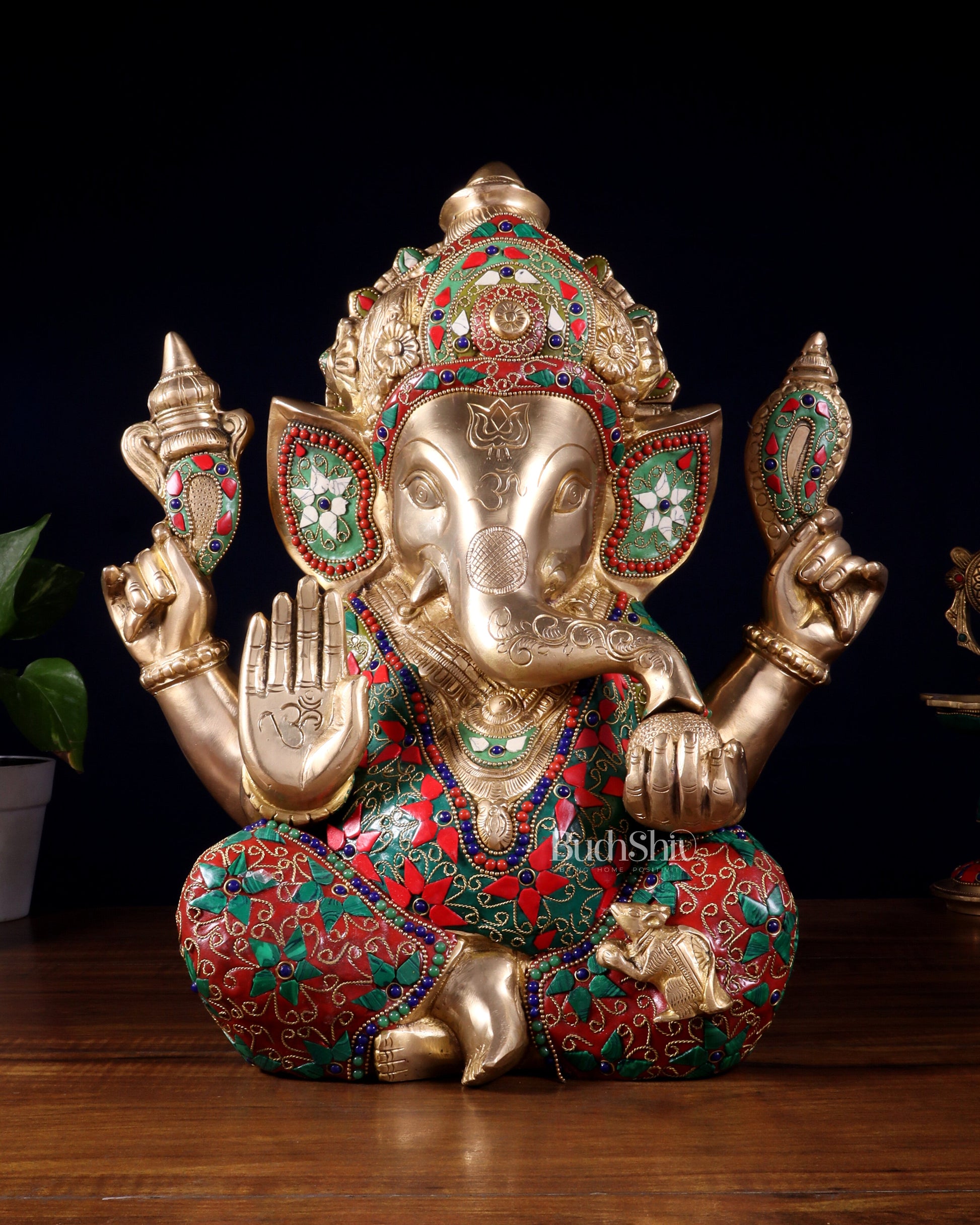 Pure Brass Ganesha Statue meenakari 15"