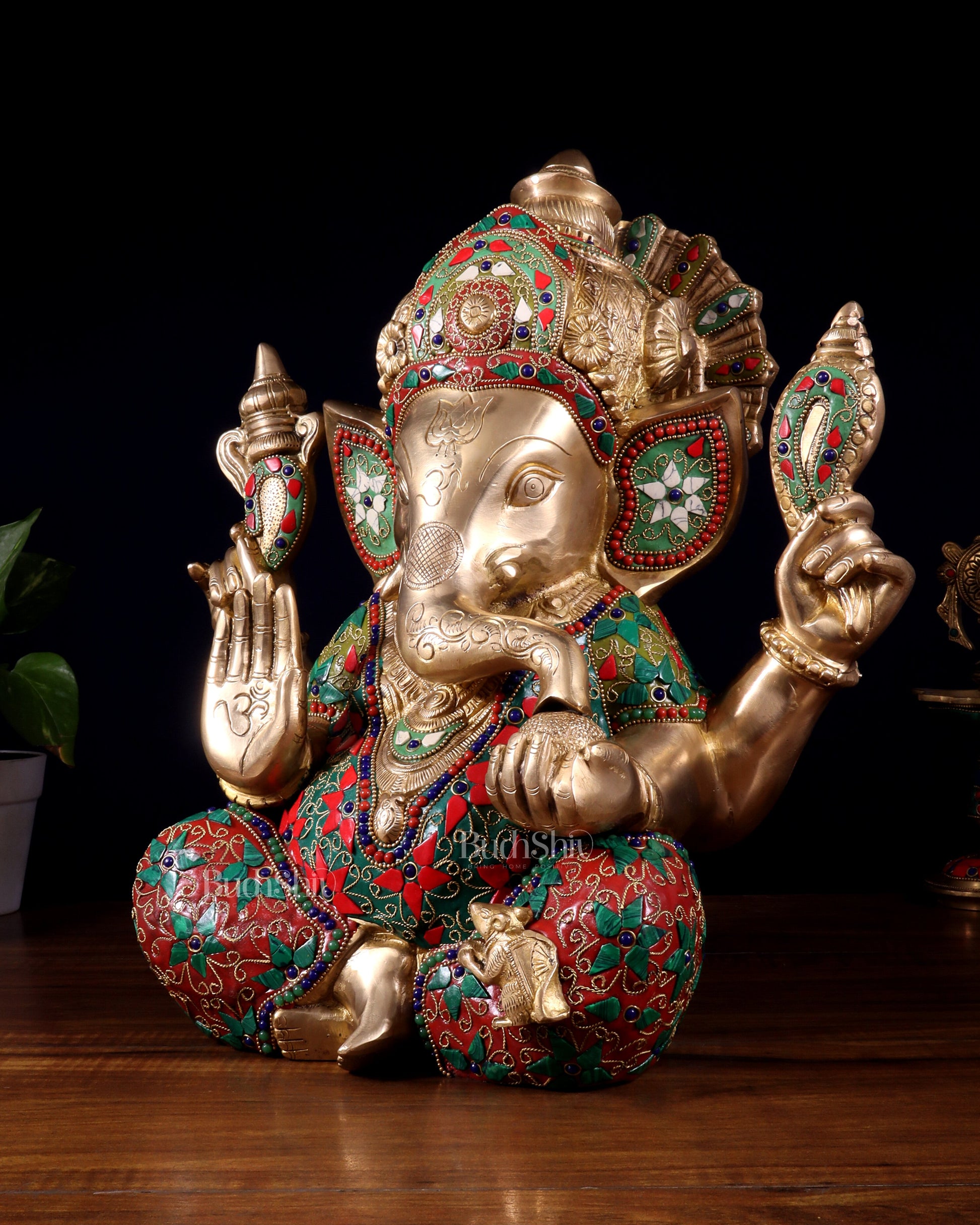 Pure Brass Ganesha Statue meenakari 15"