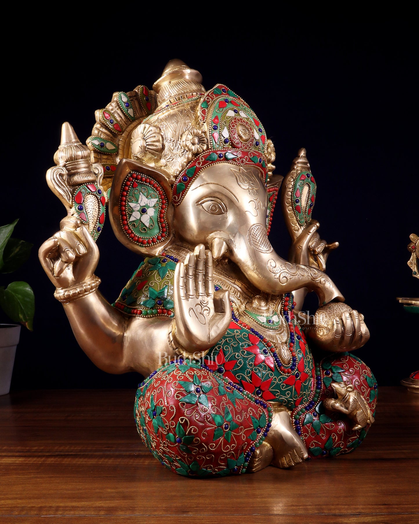 Pure Brass Ganesha Statue meenakari 15"