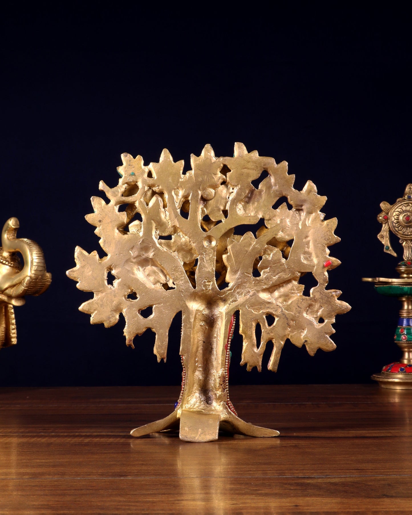 Pure Brass Handcrafted Kalpavriksha Tree - Table Standing 9" stonework