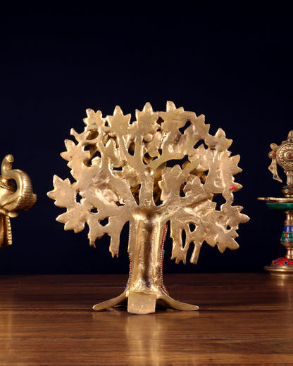 Pure Brass Handcrafted Kalpavriksha Tree - Table Standing 9" stonework