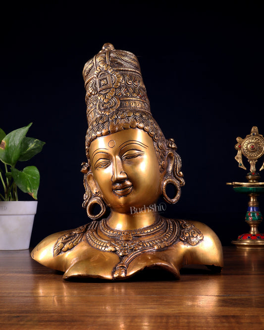Brass Parvati face Bust table accent 12" Burnt brass tone