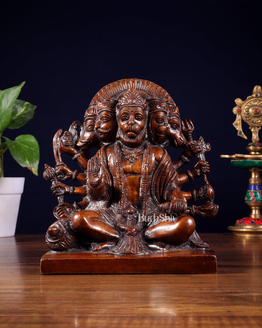 Pure Brass Panchmukhi Hanuman Statue – Copper Finish 7.5 Inch