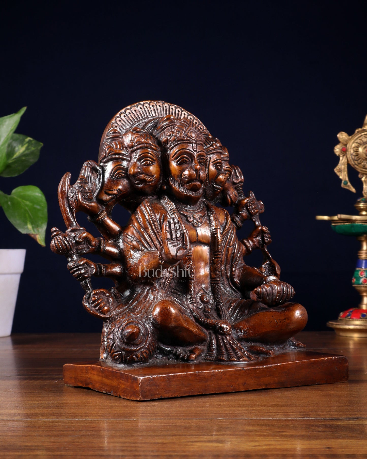 Pure Brass Panchmukhi Hanuman Statue – Copper Finish 7.5 Inch