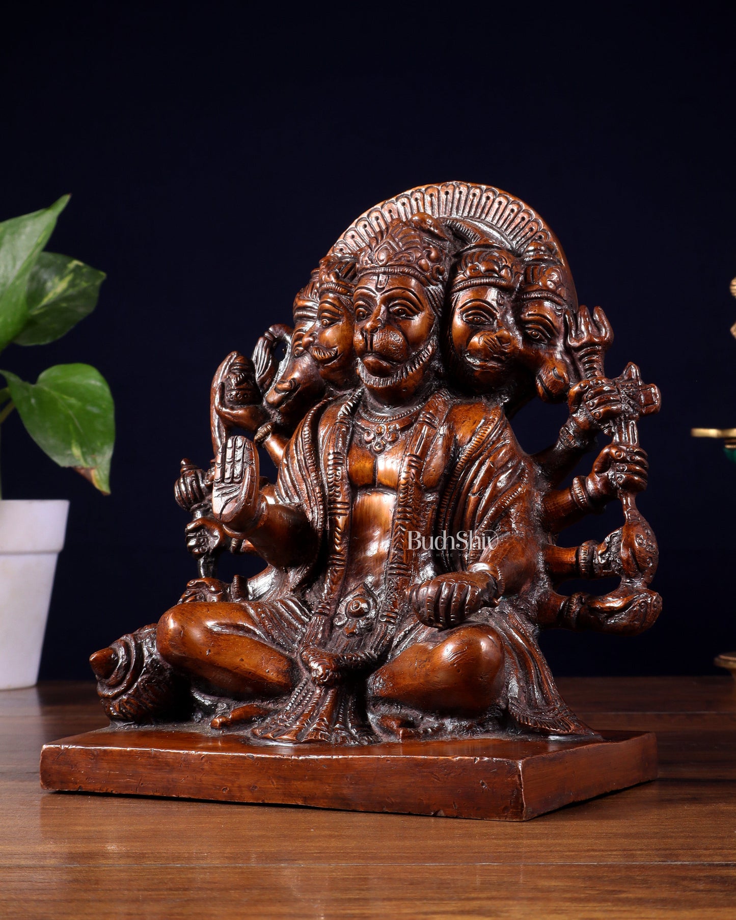 Pure Brass Panchmukhi Hanuman Statue – Copper Finish 7.5 Inch