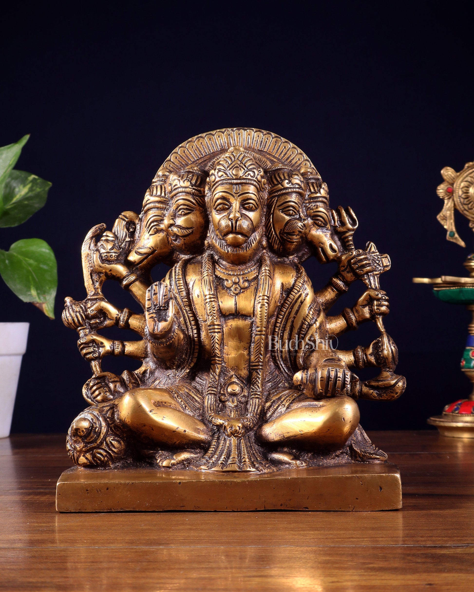 Pure Brass Panchmukhi Hanuman Statue 7.5 Inch