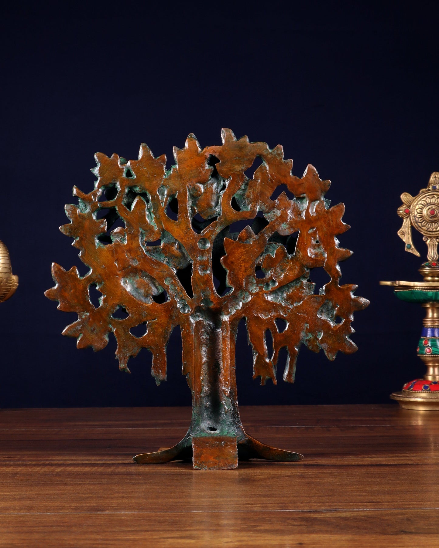 Pure Brass Handcrafted Kalpavriksha Tree - Table Standing 9" vintage tone