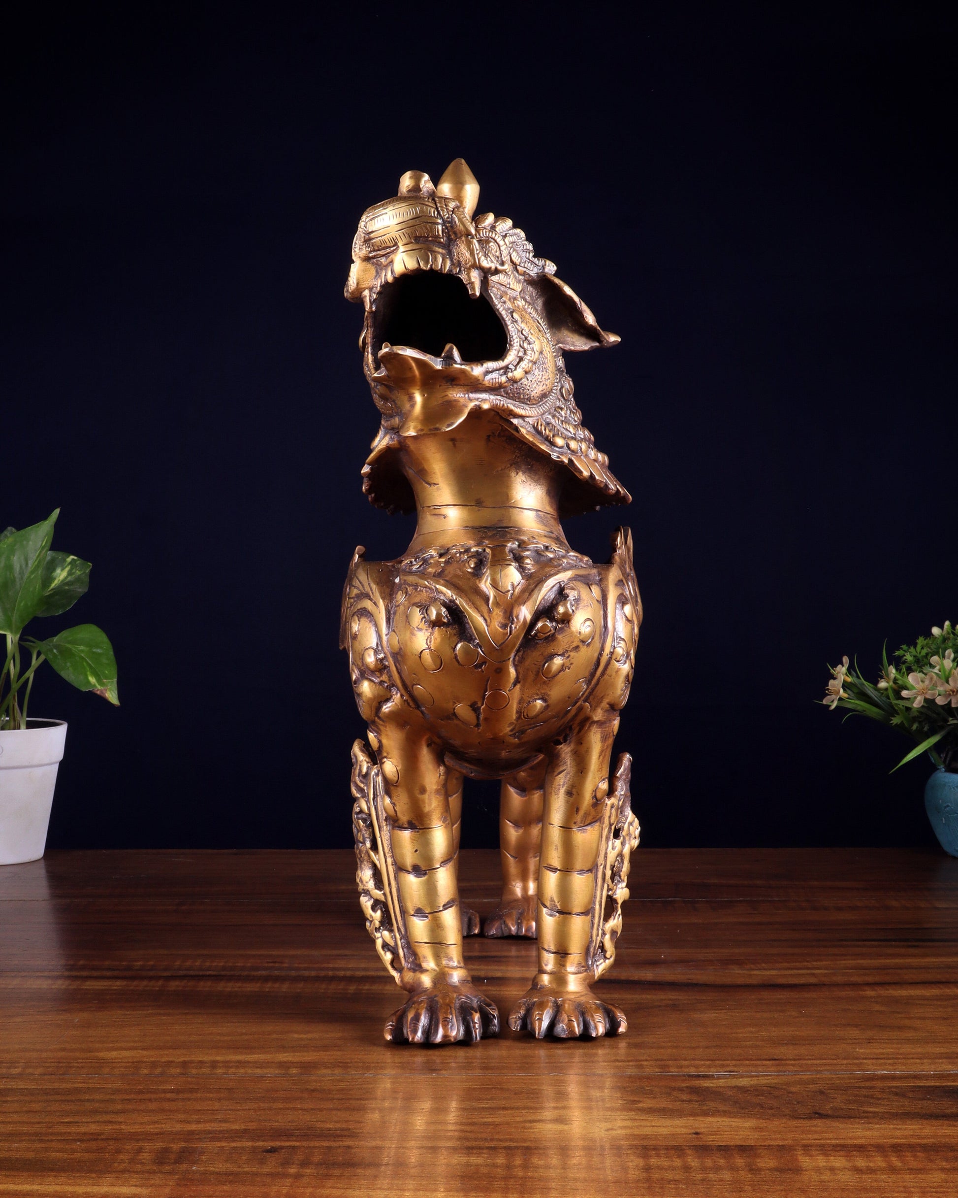 Vintage Brass Tibetan Snow Lion Statue 14.5 inch