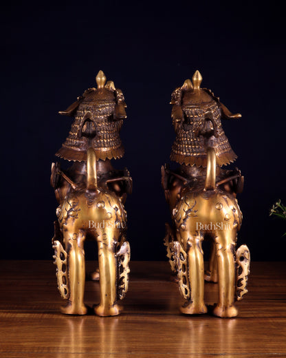 Pair of Vintage Brass Tibetan Snow Lion Statues 14.5 inch