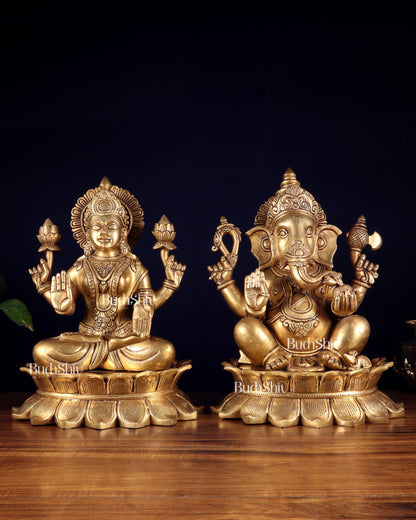 Large Brass Ganesha Lakshmi statue 14"