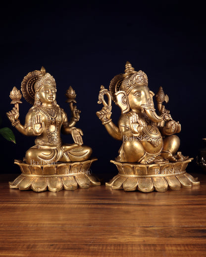 Large Brass Ganesha Lakshmi statue 14"