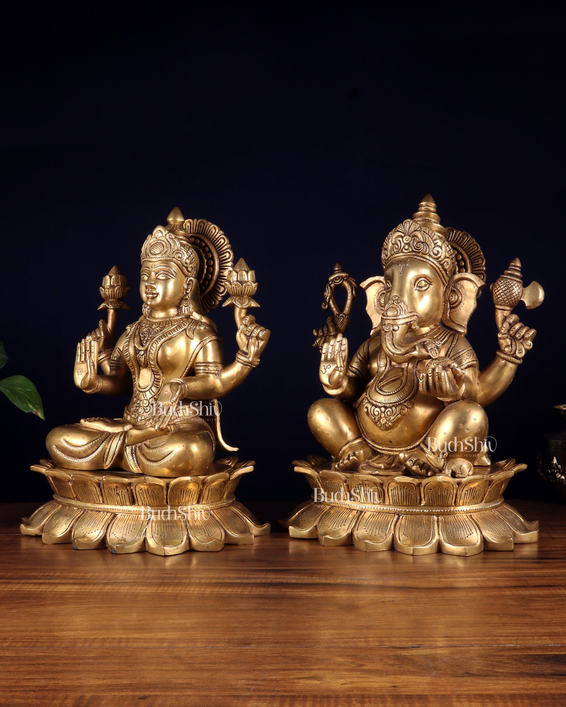 Large Brass Ganesha Lakshmi statue 14"
