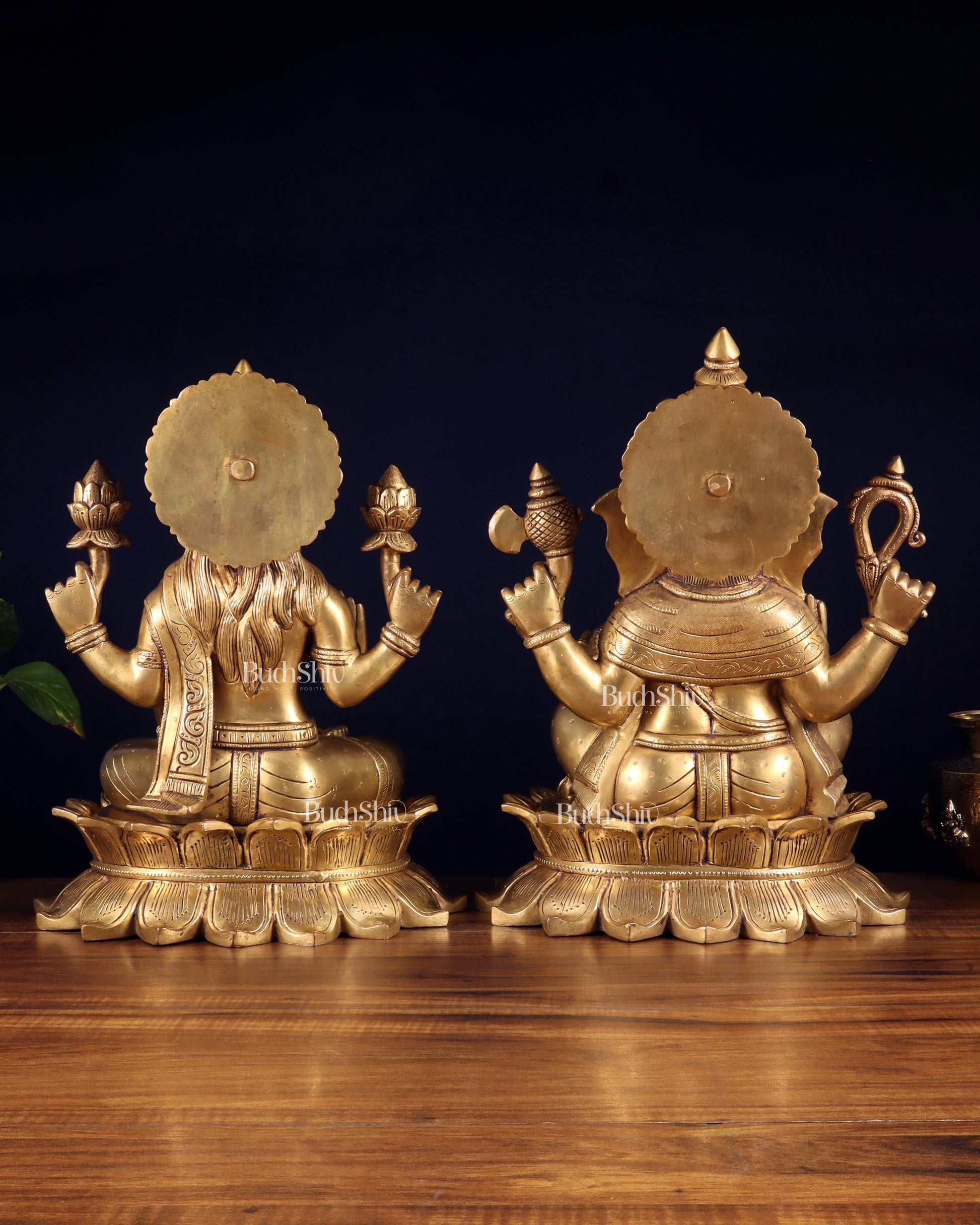 Large Brass Ganesha Lakshmi statue 14"