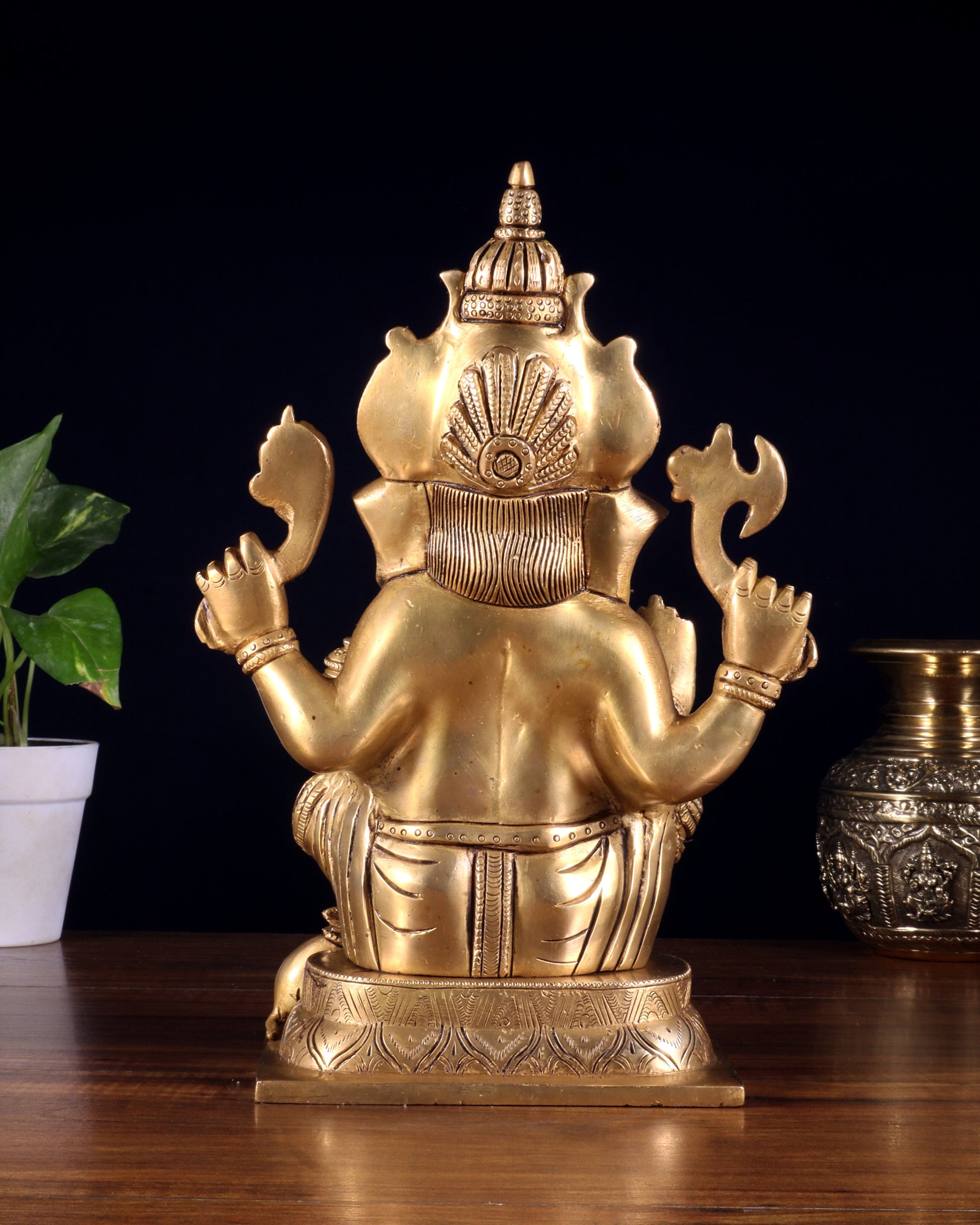 Brass Ganesha Idol - 11.5 Inch Statue enhanced carvings